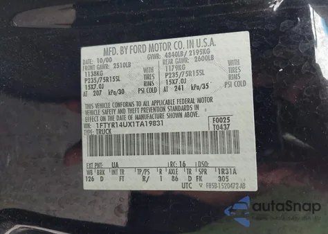 2001 Ford Ranger Edge/Xl/Xlt from USA, damaged, VIN 1FTYR14UX1TA19831